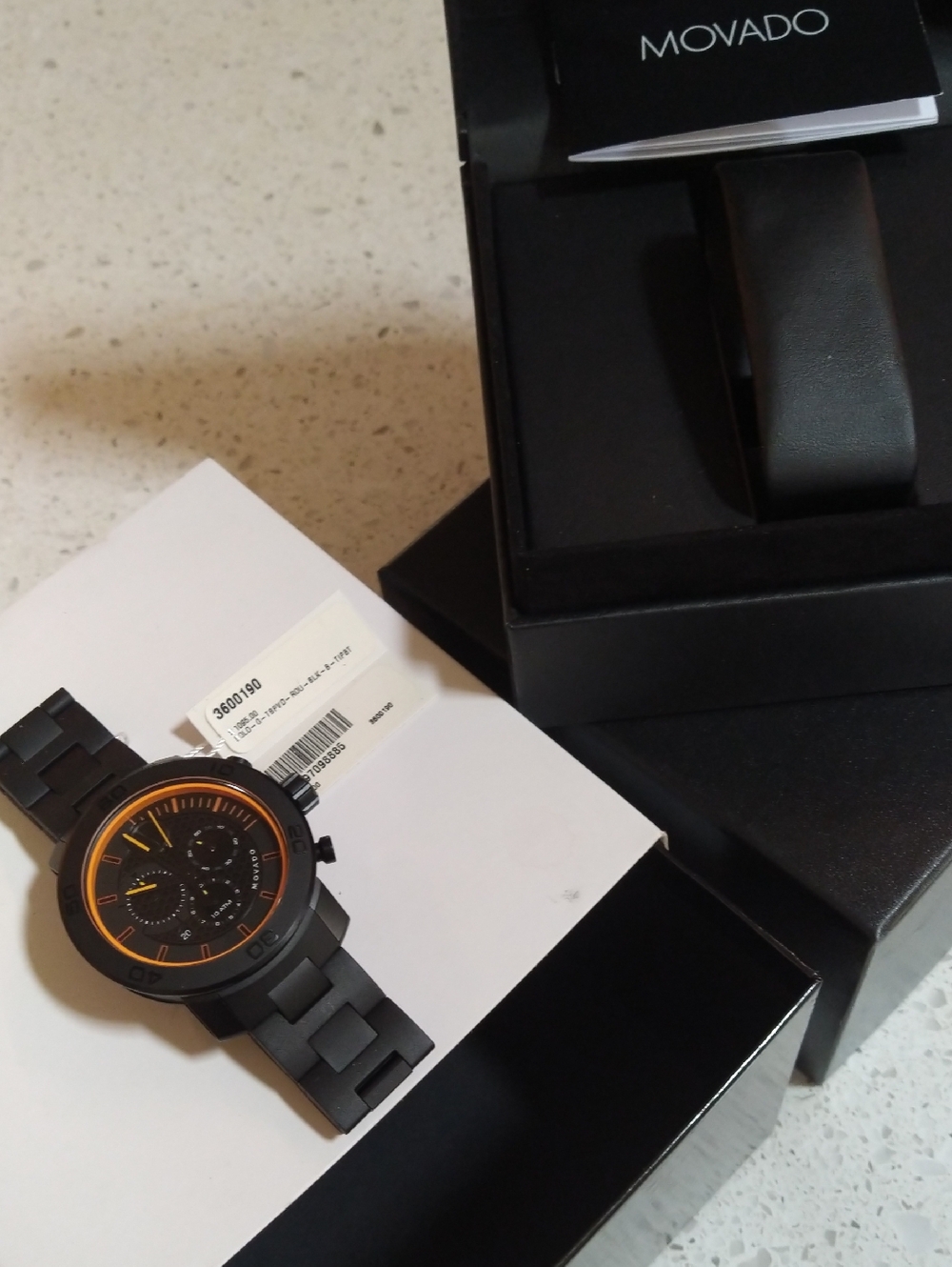 New Mens 3600190 Chronograph Movado Bold Titanium Black Watch w/ Orange Accents